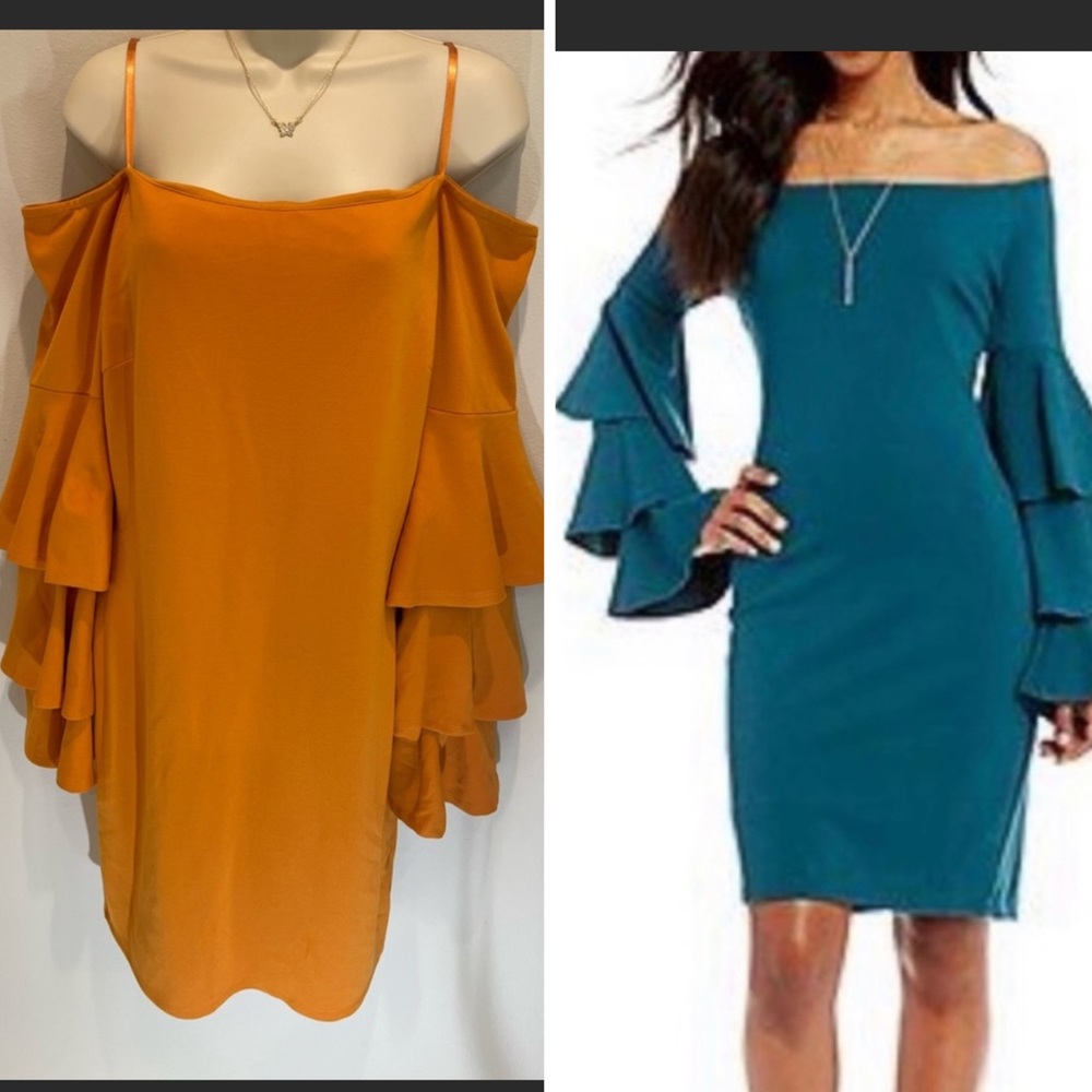 Gianni Bini Tinsley dress size L orange off the shoulder tiered midi cocktail